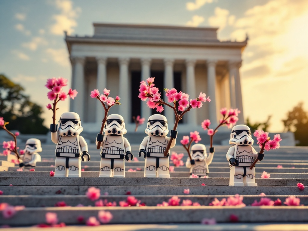 Troopers with cherry blossoms at the Lincoln
