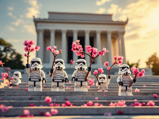 Troopers with cherry blossoms at the Lincoln